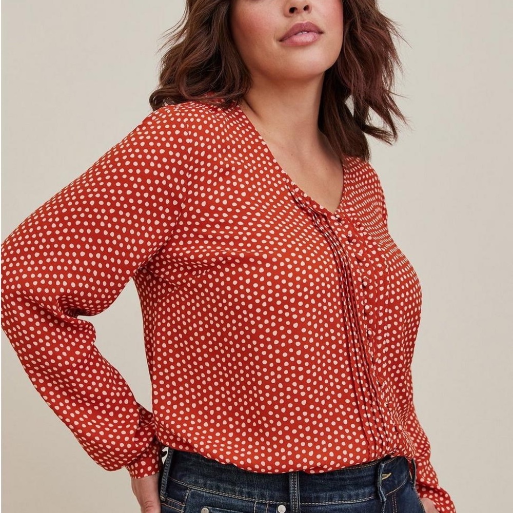 Torrid Georgette Pintuck Button Front Dots Blouse Long Sleeve Top - 4X